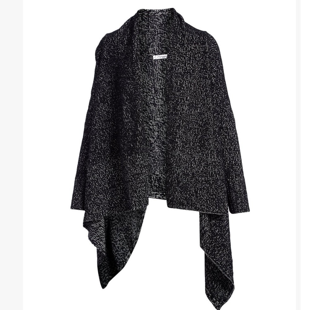 Arpeggio Knitwear- Black Marled Sidetail Cardigan- soft & chic 34" L-size S-NWOT